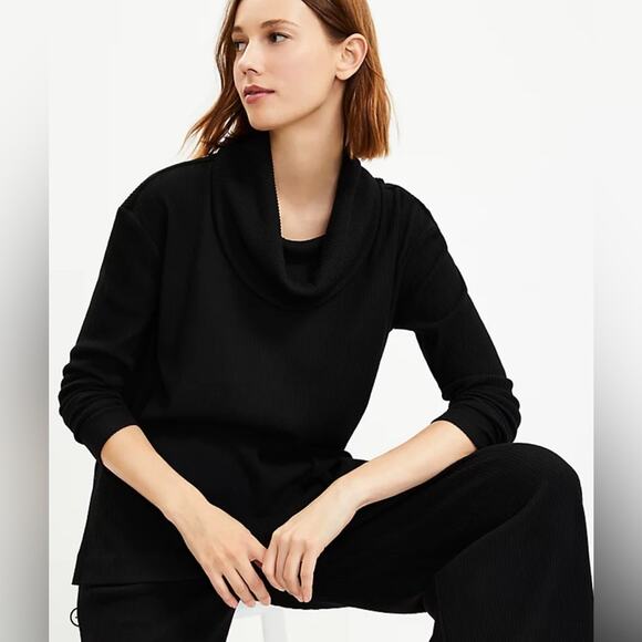 NWT Lou & Grey Brushed Rib Cowl Neck Top Black Size S Minimalist Office Preppy - Picture 3 of 13